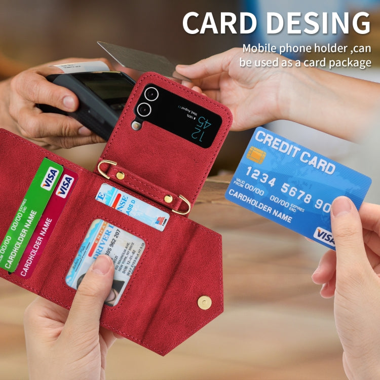 For Samsung Galaxy Z Flip3 POLA Skin Feel Multi-Card Slots Zipper Wallet Phone Case(Red) - Galaxy Phone Cases by POLA | Online Shopping UK | buy2fix