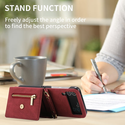 For Samsung Galaxy Z Flip3 POLA Skin Feel Multi-Card Slots Zipper Wallet Phone Case(Red) - Galaxy Phone Cases by POLA | Online Shopping UK | buy2fix
