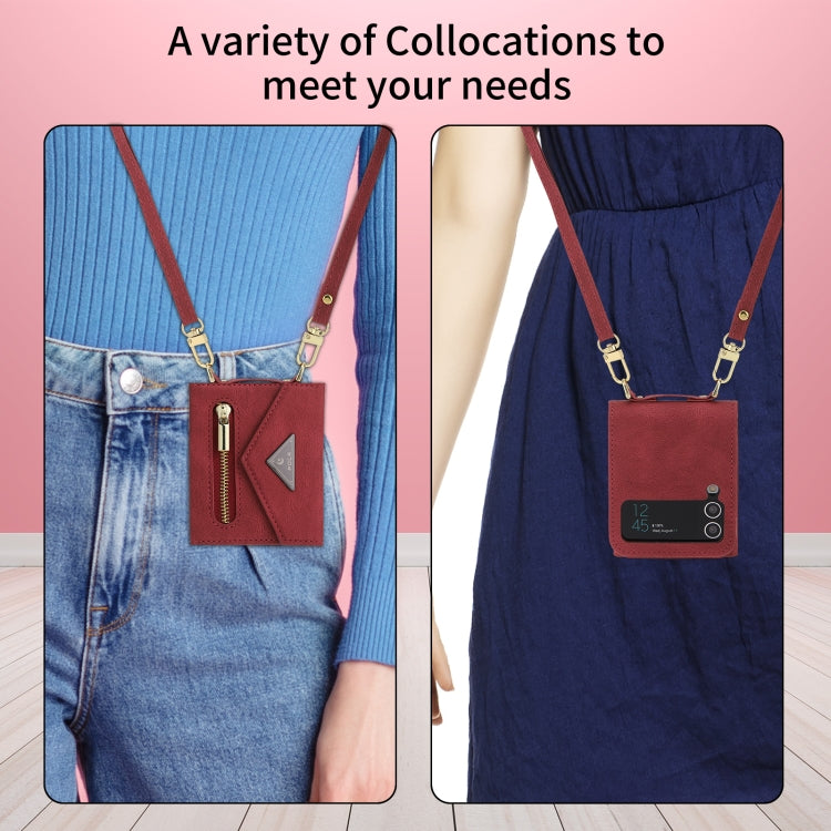 For Samsung Galaxy Z Flip3 POLA Skin Feel Multi-Card Slots Zipper Wallet Phone Case(Red) - Galaxy Phone Cases by POLA | Online Shopping UK | buy2fix