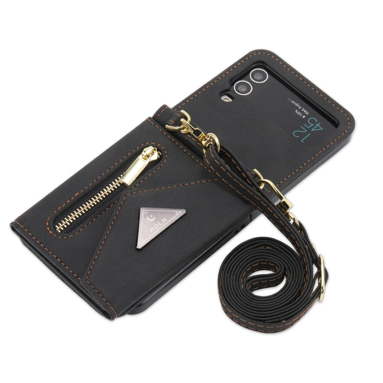 For Samsung Galaxy Z Flip3 POLA Skin Feel Multi-Card Slots Zipper Wallet Phone Case(Black) - Galaxy Phone Cases by POLA | Online Shopping UK | buy2fix