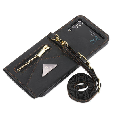 For Samsung Galaxy Z Flip3 POLA Skin Feel Multi-Card Slots Zipper Wallet Phone Case(Black) - Galaxy Phone Cases by POLA | Online Shopping UK | buy2fix