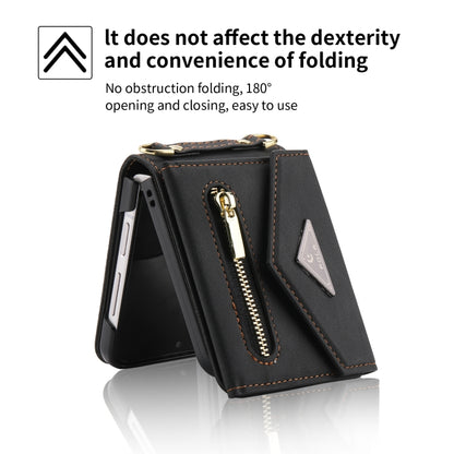 For Samsung Galaxy Z Flip3 POLA Skin Feel Multi-Card Slots Zipper Wallet Phone Case(Black) - Galaxy Phone Cases by POLA | Online Shopping UK | buy2fix