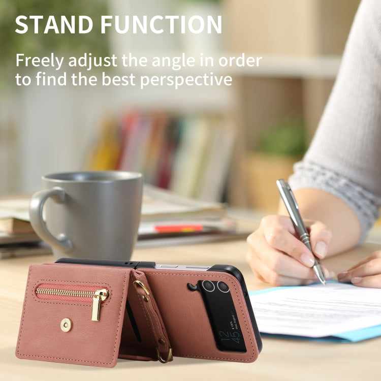 For Samsung Galaxy Z Flip3 POLA Skin Feel Multi-Card Slots Zipper Wallet Phone Case(Rose Gold) - Galaxy Phone Cases by POLA | Online Shopping UK | buy2fix