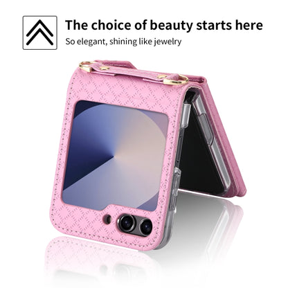 For Samsung Galaxy Z Flip6 / Flip7 FE POLA Grid Texture Multi-Card Slots Zipper Wallet Phone Case(Pink) - Galaxy Z Flip6 5G Cases by POLA | Online Shopping UK | buy2fix