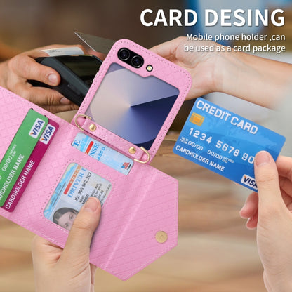 For Samsung Galaxy Z Flip6 / Flip7 FE POLA Grid Texture Multi-Card Slots Zipper Wallet Phone Case(Pink) - Galaxy Z Flip6 5G Cases by POLA | Online Shopping UK | buy2fix