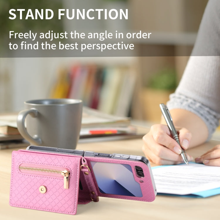 For Samsung Galaxy Z Flip6 / Flip7 FE POLA Grid Texture Multi-Card Slots Zipper Wallet Phone Case(Pink) - Galaxy Z Flip6 5G Cases by POLA | Online Shopping UK | buy2fix