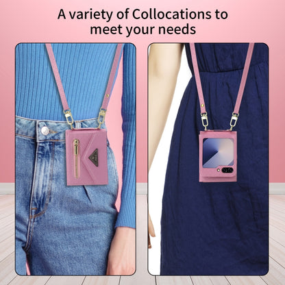 For Samsung Galaxy Z Flip6 / Flip7 FE POLA Grid Texture Multi-Card Slots Zipper Wallet Phone Case(Pink) - Galaxy Z Flip6 5G Cases by POLA | Online Shopping UK | buy2fix