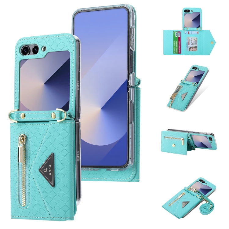 For Samsung Galaxy Z Flip6 / Flip7 FE POLA Grid Texture Multi-Card Slots Zipper Wallet Phone Case(Blue) - Galaxy Z Flip6 5G Cases by POLA | Online Shopping UK | buy2fix