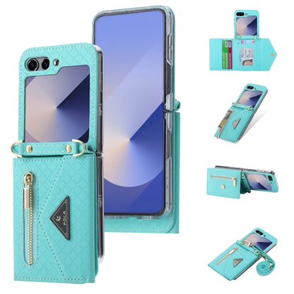 For Samsung Galaxy Z Flip6 / Flip7 FE POLA Grid Texture Multi-Card Slots Zipper Wallet Phone Case(Blue) - Galaxy Z Flip6 5G Cases by POLA | Online Shopping UK | buy2fix