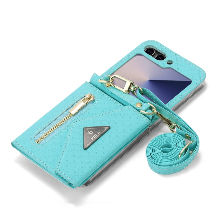 For Samsung Galaxy Z Flip6 / Flip7 FE POLA Grid Texture Multi-Card Slots Zipper Wallet Phone Case(Blue) - Galaxy Z Flip6 5G Cases by POLA | Online Shopping UK | buy2fix