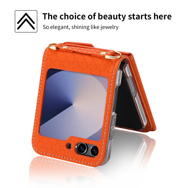 For Samsung Galaxy Z Flip6 / Flip7 FE POLA Grid Texture Multi-Card Slots Zipper Wallet Phone Case(Orange) - Galaxy Z Flip6 5G Cases by POLA | Online Shopping UK | buy2fix
