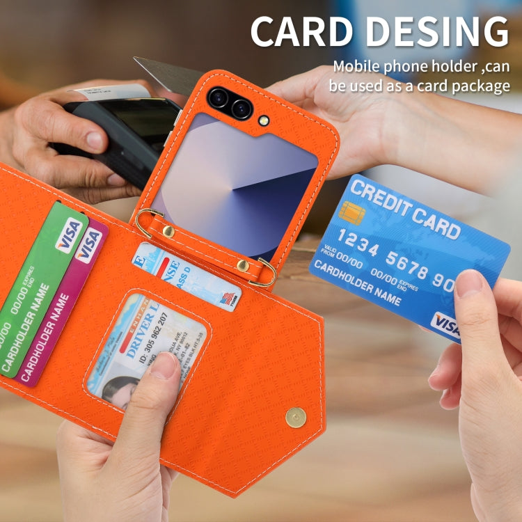 For Samsung Galaxy Z Flip6 / Flip7 FE POLA Grid Texture Multi-Card Slots Zipper Wallet Phone Case(Orange) - Galaxy Z Flip6 5G Cases by POLA | Online Shopping UK | buy2fix