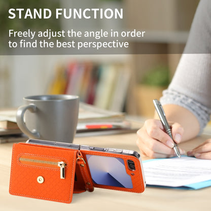 For Samsung Galaxy Z Flip6 / Flip7 FE POLA Grid Texture Multi-Card Slots Zipper Wallet Phone Case(Orange) - Galaxy Z Flip6 5G Cases by POLA | Online Shopping UK | buy2fix