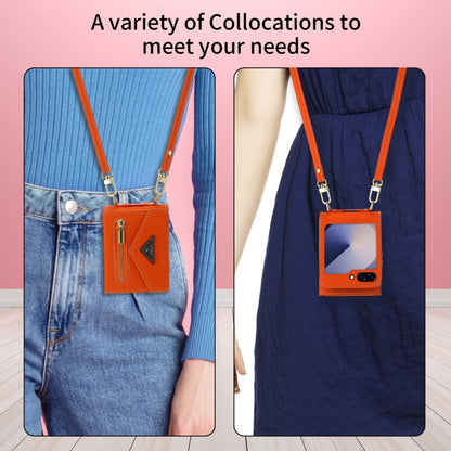 For Samsung Galaxy Z Flip6 / Flip7 FE POLA Grid Texture Multi-Card Slots Zipper Wallet Phone Case(Orange) - Galaxy Z Flip6 5G Cases by POLA | Online Shopping UK | buy2fix