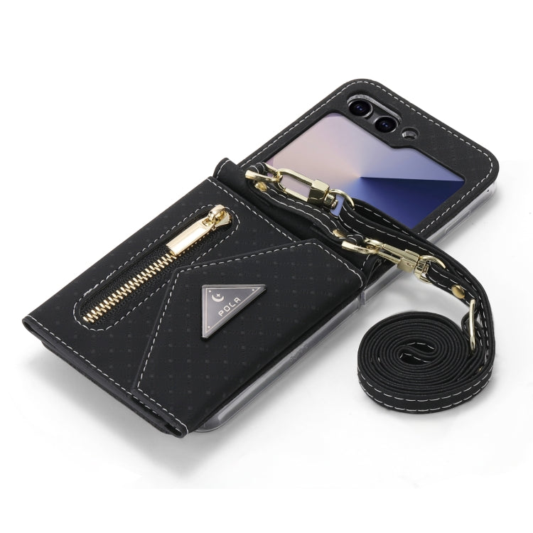 For Samsung Galaxy Z Flip6 / Flip7 FE POLA Grid Texture Multi-Card Slots Zipper Wallet Phone Case(Black) - Galaxy Z Flip6 5G Cases by POLA | Online Shopping UK | buy2fix
