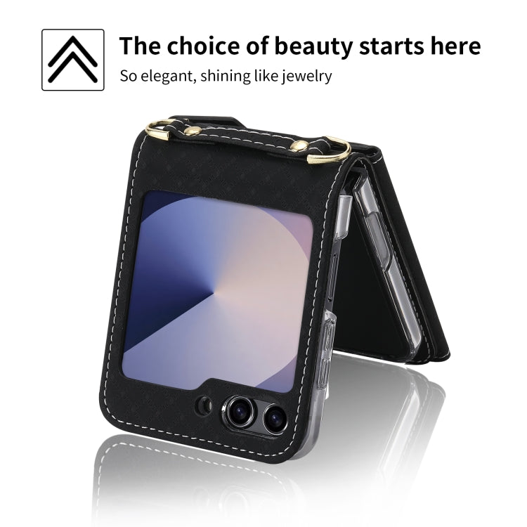 For Samsung Galaxy Z Flip6 / Flip7 FE POLA Grid Texture Multi-Card Slots Zipper Wallet Phone Case(Black) - Galaxy Z Flip6 5G Cases by POLA | Online Shopping UK | buy2fix