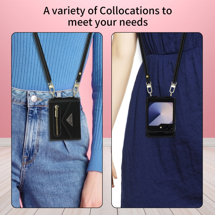 For Samsung Galaxy Z Flip6 / Flip7 FE POLA Grid Texture Multi-Card Slots Zipper Wallet Phone Case(Black) - Galaxy Z Flip6 5G Cases by POLA | Online Shopping UK | buy2fix