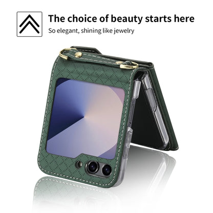 For Samsung Galaxy Z Flip6 / Flip7 FE POLA Grid Texture Multi-Card Slots Zipper Wallet Phone Case(Green) - Galaxy Z Flip6 5G Cases by POLA | Online Shopping UK | buy2fix