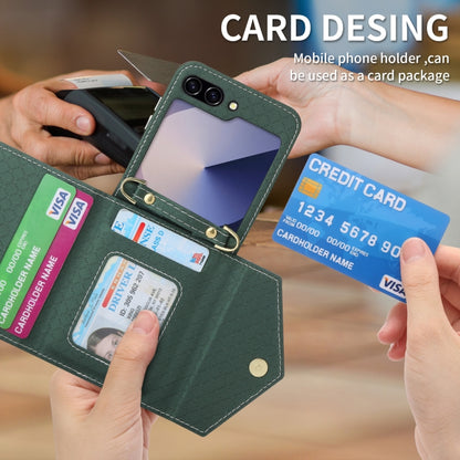 For Samsung Galaxy Z Flip6 / Flip7 FE POLA Grid Texture Multi-Card Slots Zipper Wallet Phone Case(Green) - Galaxy Z Flip6 5G Cases by POLA | Online Shopping UK | buy2fix