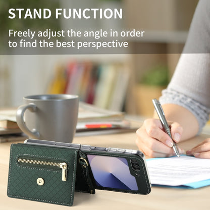 For Samsung Galaxy Z Flip6 / Flip7 FE POLA Grid Texture Multi-Card Slots Zipper Wallet Phone Case(Green) - Galaxy Z Flip6 5G Cases by POLA | Online Shopping UK | buy2fix