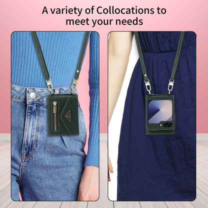 For Samsung Galaxy Z Flip6 / Flip7 FE POLA Grid Texture Multi-Card Slots Zipper Wallet Phone Case(Green) - Galaxy Z Flip6 5G Cases by POLA | Online Shopping UK | buy2fix