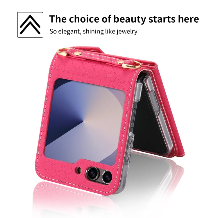 For Samsung Galaxy Z Flip6 / Flip7 FE POLA Grid Texture Multi-Card Slots Zipper Wallet Phone Case(Rose Red) - Galaxy Z Flip6 5G Cases by POLA | Online Shopping UK | buy2fix