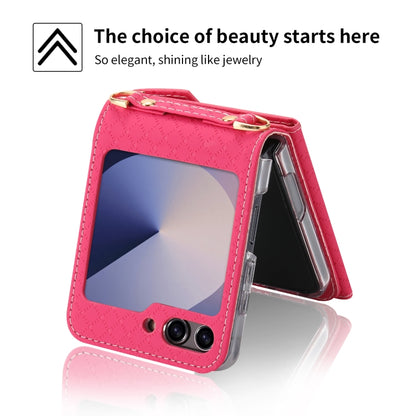 For Samsung Galaxy Z Flip6 / Flip7 FE POLA Grid Texture Multi-Card Slots Zipper Wallet Phone Case(Rose Red) - Galaxy Z Flip6 5G Cases by POLA | Online Shopping UK | buy2fix