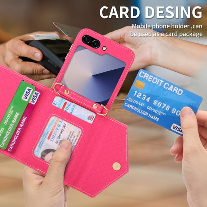 For Samsung Galaxy Z Flip6 / Flip7 FE POLA Grid Texture Multi-Card Slots Zipper Wallet Phone Case(Rose Red) - Galaxy Z Flip6 5G Cases by POLA | Online Shopping UK | buy2fix