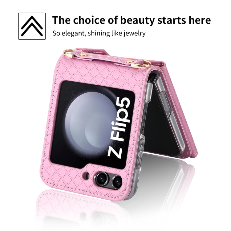 For Samsung Galaxy Z Flip5 POLA Grid Texture Multi-Card Slots Zipper Wallet Phone Case(Pink) - Galaxy Z Flip5 Cases by POLA | Online Shopping UK | buy2fix