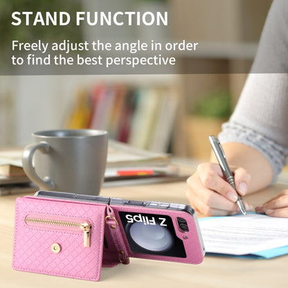 For Samsung Galaxy Z Flip5 POLA Grid Texture Multi-Card Slots Zipper Wallet Phone Case(Pink) - Galaxy Z Flip5 Cases by POLA | Online Shopping UK | buy2fix