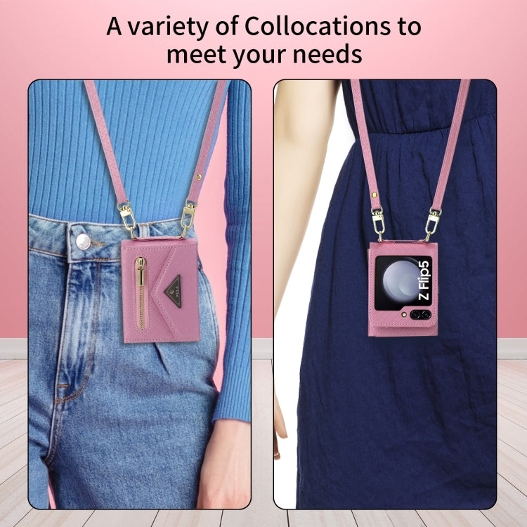For Samsung Galaxy Z Flip5 POLA Grid Texture Multi-Card Slots Zipper Wallet Phone Case(Pink) - Galaxy Z Flip5 Cases by POLA | Online Shopping UK | buy2fix