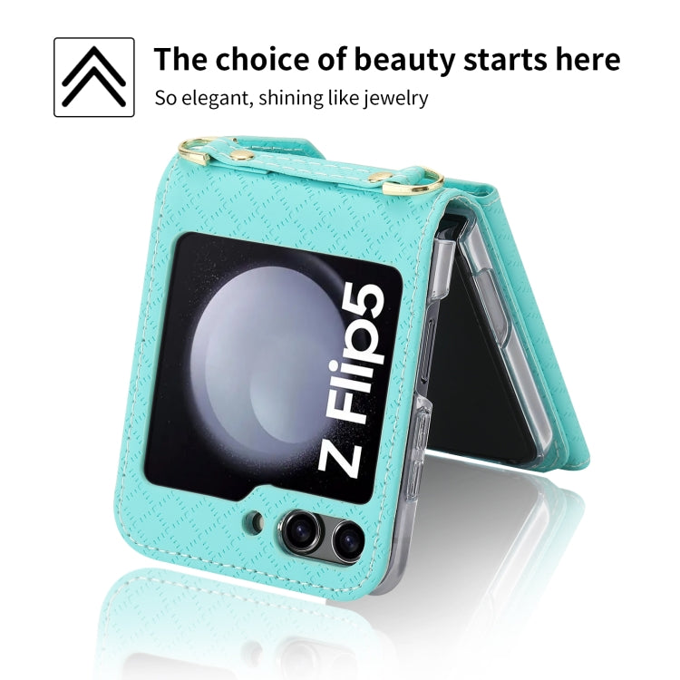 For Samsung Galaxy Z Flip5 POLA Grid Texture Multi-Card Slots Zipper Wallet Phone Case(Blue) - Galaxy Z Flip5 Cases by POLA | Online Shopping UK | buy2fix