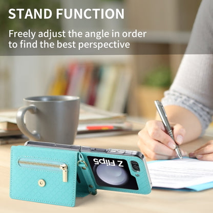 For Samsung Galaxy Z Flip5 POLA Grid Texture Multi-Card Slots Zipper Wallet Phone Case(Blue) - Galaxy Z Flip5 Cases by POLA | Online Shopping UK | buy2fix