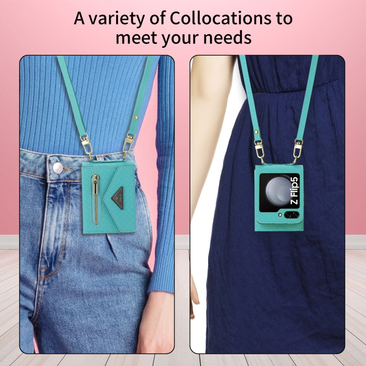 For Samsung Galaxy Z Flip5 POLA Grid Texture Multi-Card Slots Zipper Wallet Phone Case(Blue) - Galaxy Z Flip5 Cases by POLA | Online Shopping UK | buy2fix
