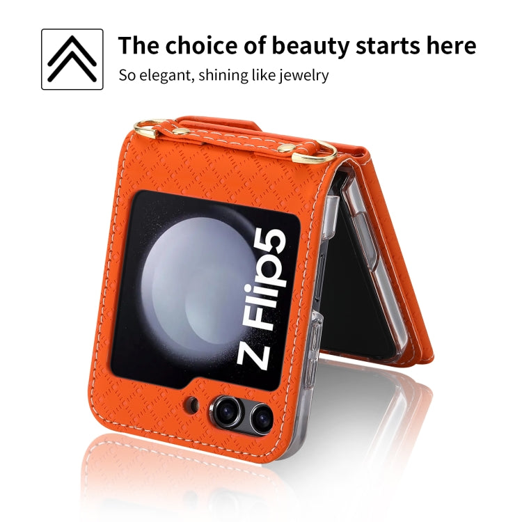 For Samsung Galaxy Z Flip5 POLA Grid Texture Multi-Card Slots Zipper Wallet Phone Case(Orange) - Galaxy Z Flip5 Cases by POLA | Online Shopping UK | buy2fix