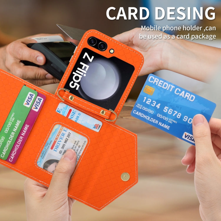 For Samsung Galaxy Z Flip5 POLA Grid Texture Multi-Card Slots Zipper Wallet Phone Case(Orange) - Galaxy Z Flip5 Cases by POLA | Online Shopping UK | buy2fix