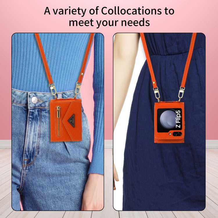 For Samsung Galaxy Z Flip5 POLA Grid Texture Multi-Card Slots Zipper Wallet Phone Case(Orange) - Galaxy Z Flip5 Cases by POLA | Online Shopping UK | buy2fix