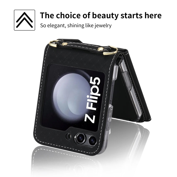 For Samsung Galaxy Z Flip5 POLA Grid Texture Multi-Card Slots Zipper Wallet Phone Case(Black) - Galaxy Z Flip5 Cases by POLA | Online Shopping UK | buy2fix