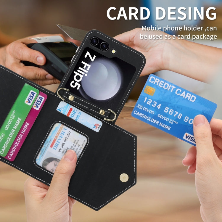 For Samsung Galaxy Z Flip5 POLA Grid Texture Multi-Card Slots Zipper Wallet Phone Case(Black) - Galaxy Z Flip5 Cases by POLA | Online Shopping UK | buy2fix