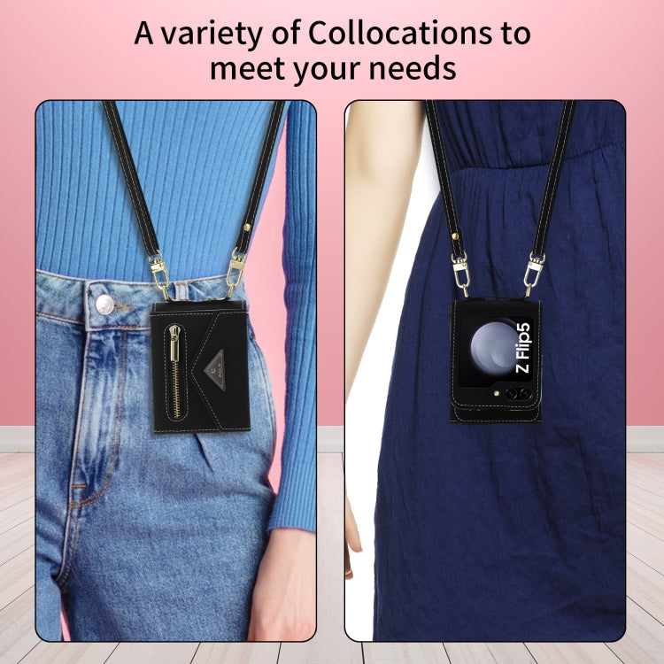 For Samsung Galaxy Z Flip5 POLA Grid Texture Multi-Card Slots Zipper Wallet Phone Case(Black) - Galaxy Z Flip5 Cases by POLA | Online Shopping UK | buy2fix