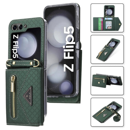 For Samsung Galaxy Z Flip5 POLA Grid Texture Multi-Card Slots Zipper Wallet Phone Case(Green) - Galaxy Z Flip5 Cases by POLA | Online Shopping UK | buy2fix