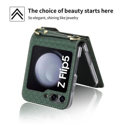 For Samsung Galaxy Z Flip5 POLA Grid Texture Multi-Card Slots Zipper Wallet Phone Case(Green) - Galaxy Z Flip5 Cases by POLA | Online Shopping UK | buy2fix