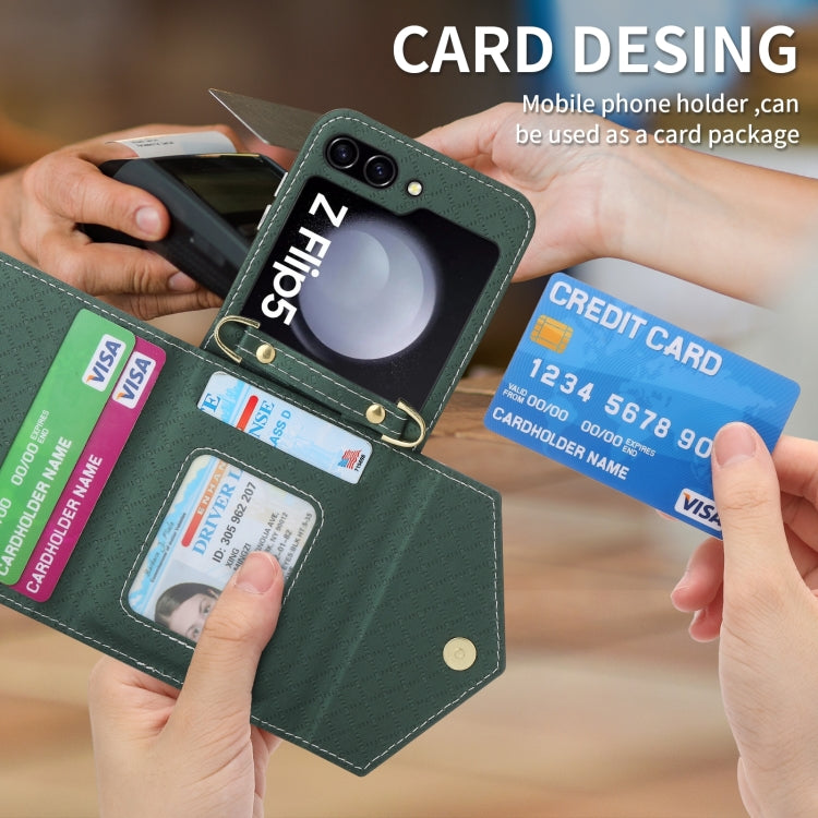 For Samsung Galaxy Z Flip5 POLA Grid Texture Multi-Card Slots Zipper Wallet Phone Case(Green) - Galaxy Z Flip5 Cases by POLA | Online Shopping UK | buy2fix