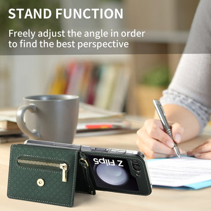 For Samsung Galaxy Z Flip5 POLA Grid Texture Multi-Card Slots Zipper Wallet Phone Case(Green) - Galaxy Z Flip5 Cases by POLA | Online Shopping UK | buy2fix