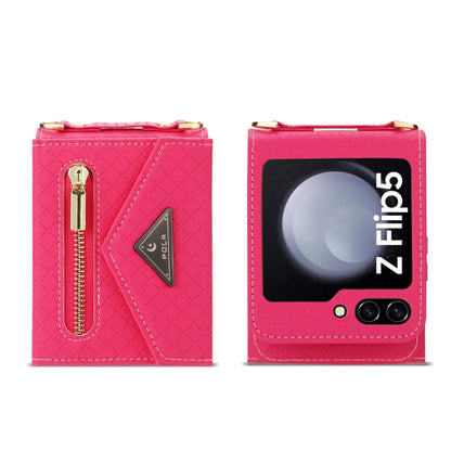 For Samsung Galaxy Z Flip5 POLA Grid Texture Multi-Card Slots Zipper Wallet Phone Case(Rose Red) - Galaxy Z Flip5 Cases by POLA | Online Shopping UK | buy2fix