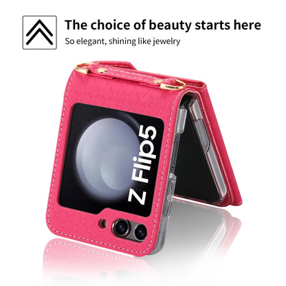 For Samsung Galaxy Z Flip5 POLA Grid Texture Multi-Card Slots Zipper Wallet Phone Case(Rose Red) - Galaxy Z Flip5 Cases by POLA | Online Shopping UK | buy2fix