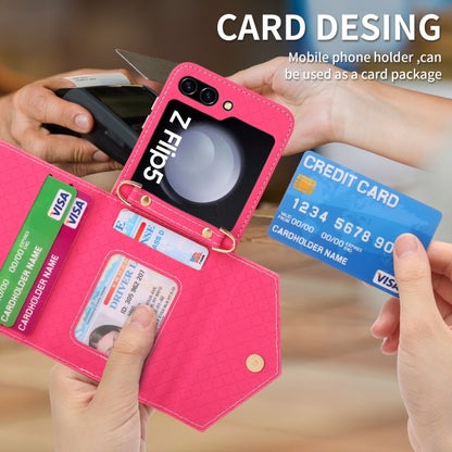 For Samsung Galaxy Z Flip5 POLA Grid Texture Multi-Card Slots Zipper Wallet Phone Case(Rose Red) - Galaxy Z Flip5 Cases by POLA | Online Shopping UK | buy2fix