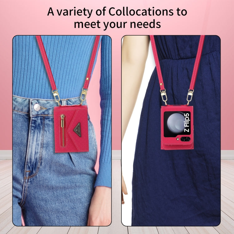 For Samsung Galaxy Z Flip5 POLA Grid Texture Multi-Card Slots Zipper Wallet Phone Case(Rose Red) - Galaxy Z Flip5 Cases by POLA | Online Shopping UK | buy2fix