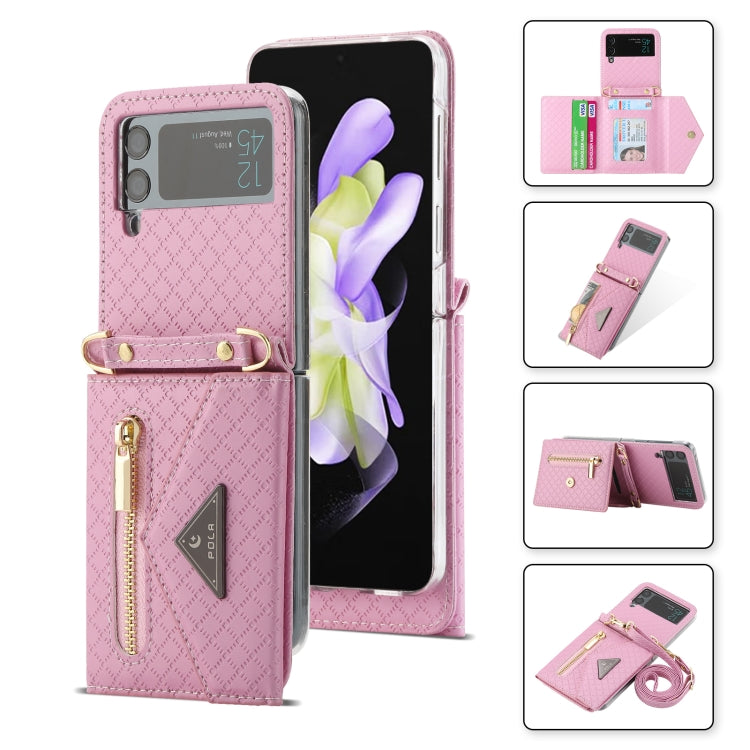 For Samsung Galaxy Z Flip4 POLA Grid Texture Multi-Card Slots Zipper Wallet Phone Case(Pink) - Galaxy Z Flip4 5G Cases by POLA | Online Shopping UK | buy2fix