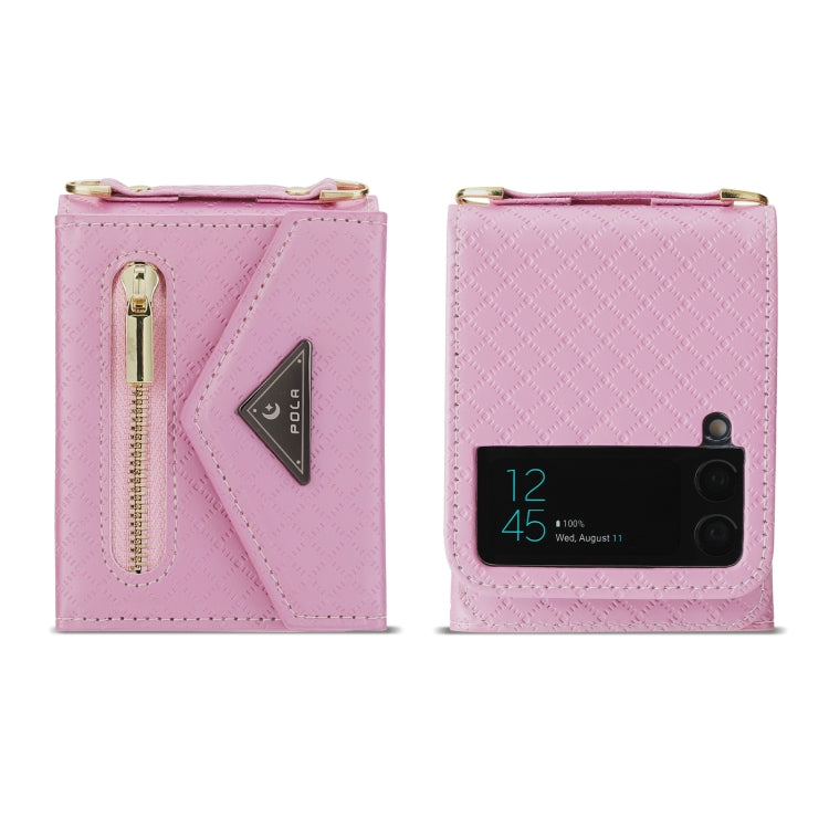 For Samsung Galaxy Z Flip4 POLA Grid Texture Multi-Card Slots Zipper Wallet Phone Case(Pink) - Galaxy Z Flip4 5G Cases by POLA | Online Shopping UK | buy2fix